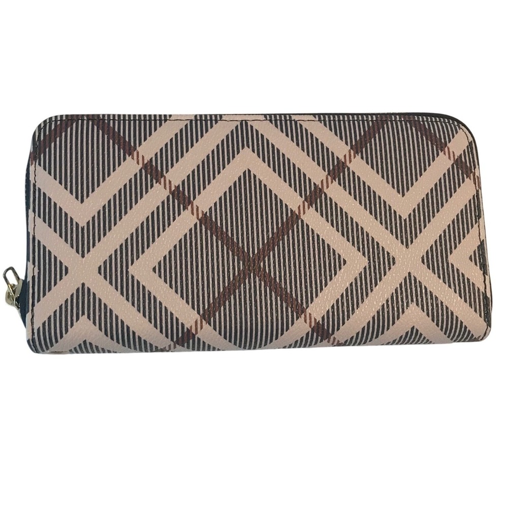 Geometric Plaid Zip Around Clutch - Picture 6 of 9